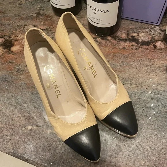 Chanel nude black cap toe classic pump platform heel 36.5 - Picture 2 of 16